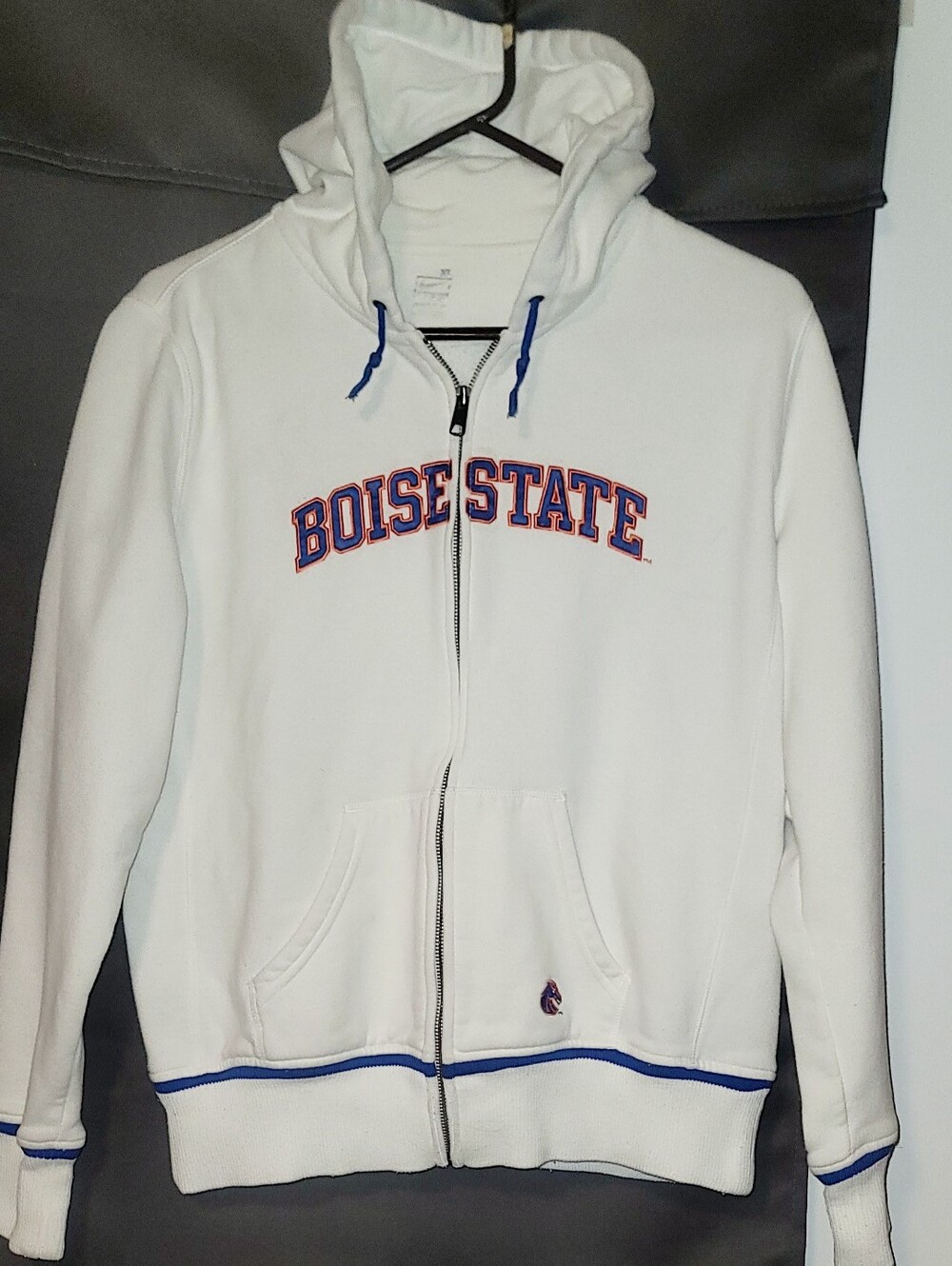 Boise State University Broncos White Full Zip Hooded Sweat Jacket Adult Size XL